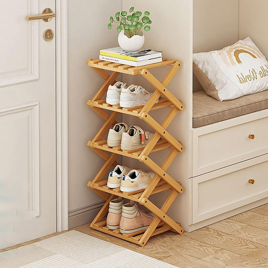 Akloya Vertical Shoe Rack Small, 5 Tier Portable Folding Shoe Storage Rack, Without Installation Free Standing Shoe Rack for Corridors