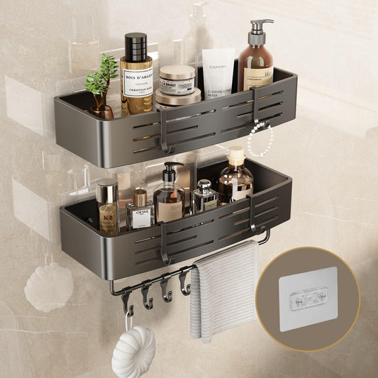 Voldra Shower Caddy No Drilling, Adhesive Bathroom Shelves Shower Storage Wall Mounted Stick On Bathroom Caddy Shower Organiser Rack With 8 Removable