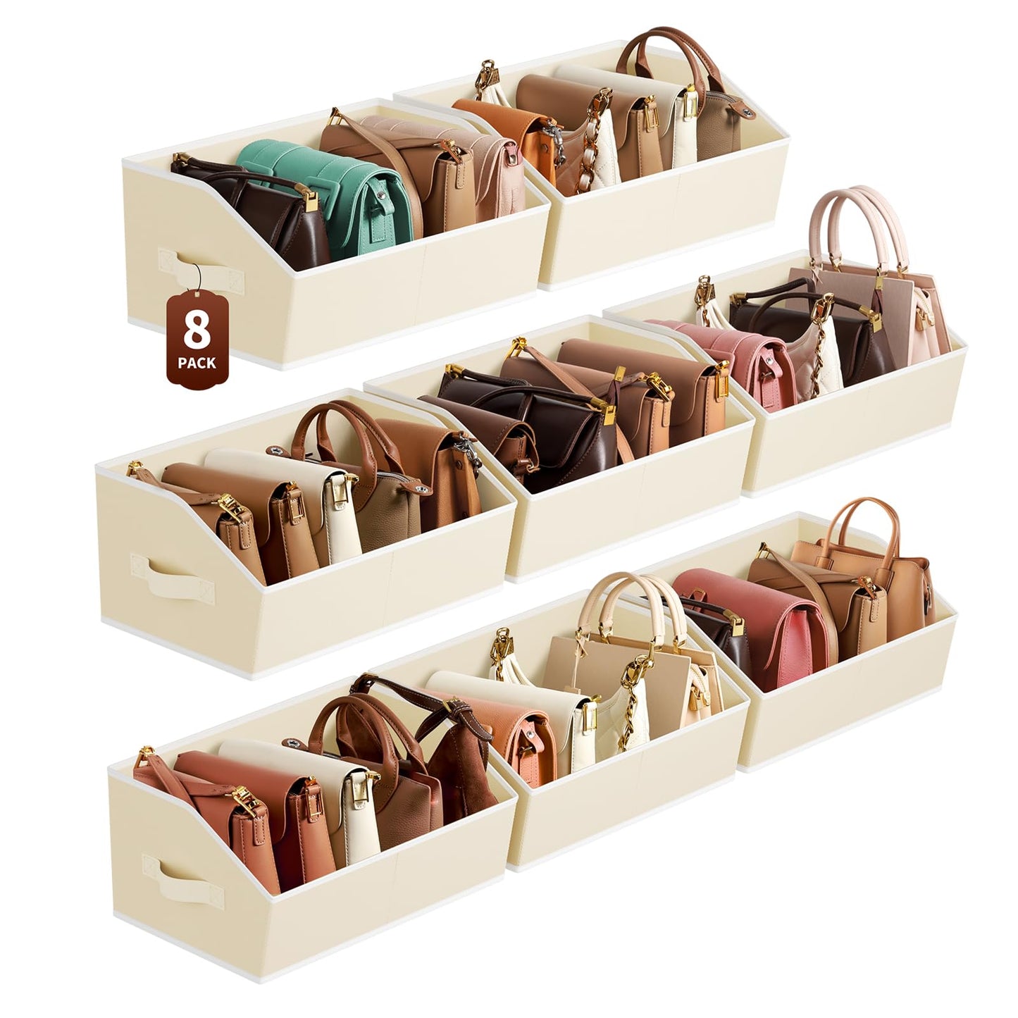 Homsorout Fabric Storage Box - 8 Pack Sloped Front Wardrobe Organiser Beige
