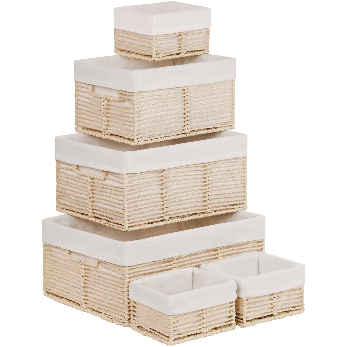Vagusicc Wicker Storage Basket, Set of 6 Hand-Woven Display Hamper Basket with Handle, Wicker Basket for Shelves Closet