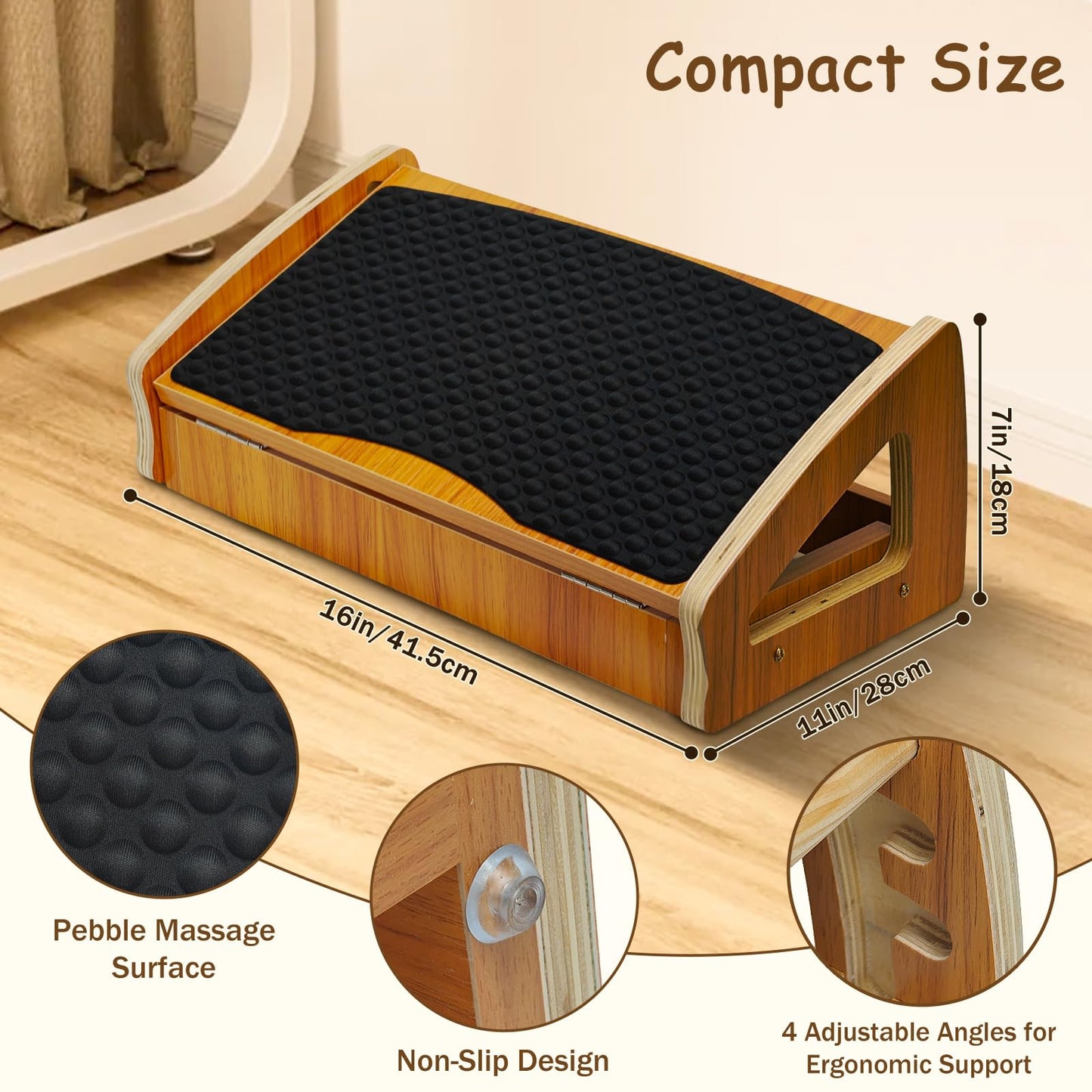 Umtiti Foot Rest with Pebble Massage Surface. Wooden Under Desk Adjustable Ergonomic Foot Stool