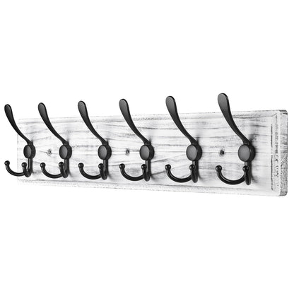PHINGEER Wall Mounted Coat Hooks, Wooden Heavy Duty Coat Rack for Wall,6 Triple Coat Hanger Hooks for Hanging Coats,Jacket,Hat,Clothes(Grey White, 6
