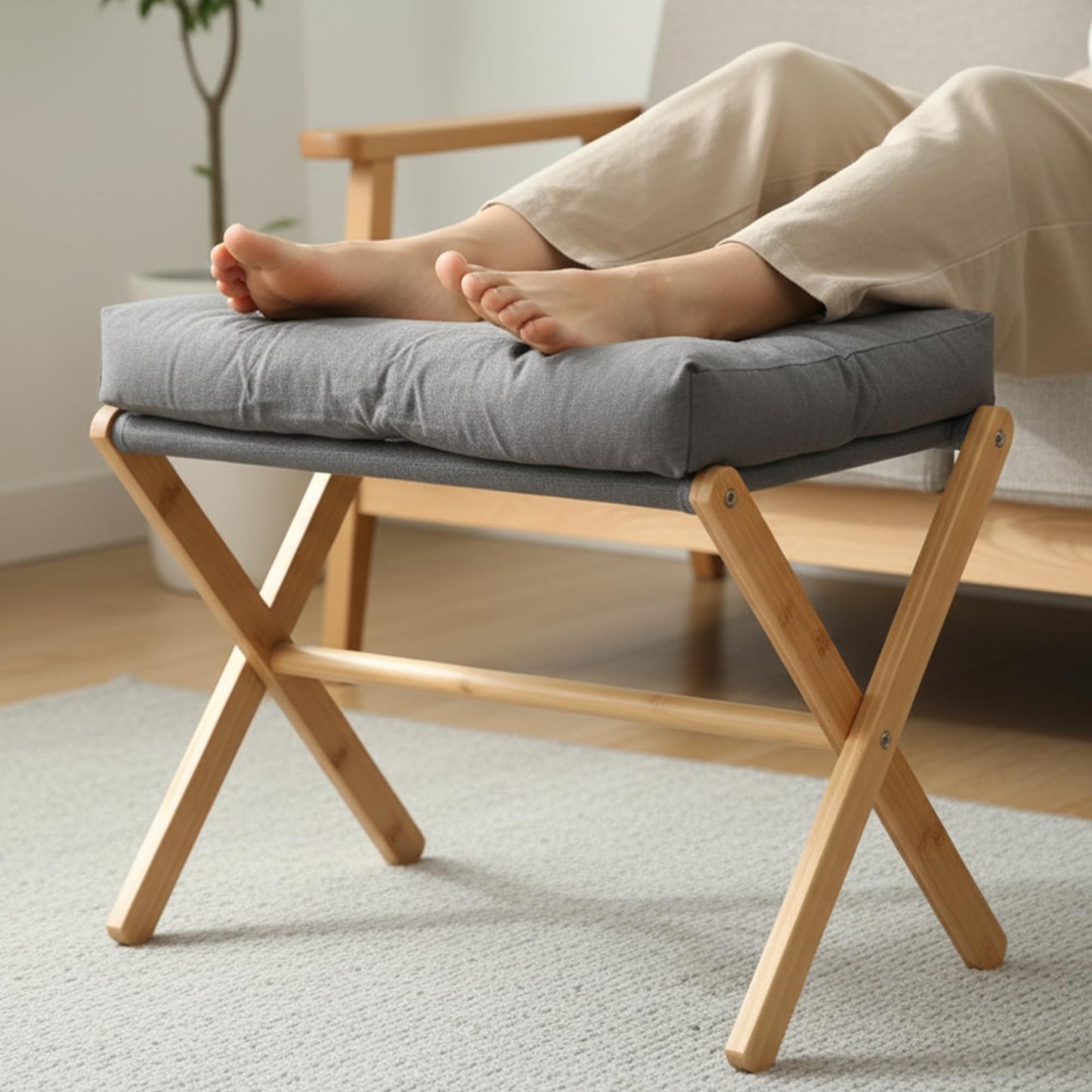 bimiti Folding Foot Stool Bamboo Foot Rest Foldable Ottoman Seat