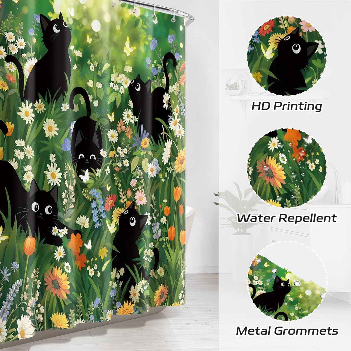 Dazzlewall Funny Cat Shower Curtain for Bathroom Mould & Mildew Resistant