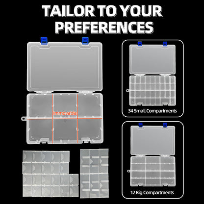 Qualsen Storage Boxes with Lids, Plastic Clear, 34 Compartments, White 3PCS