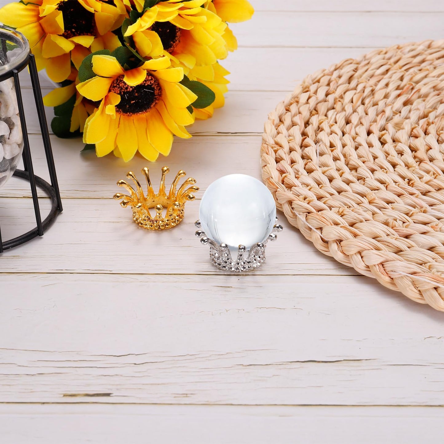 sourcing map Crystal Ball Display Holder Crown Shaped Egg Stand Alloy Glass Ball Stand Display 1.5 Inch Silver Tone for Crystal Ball Display