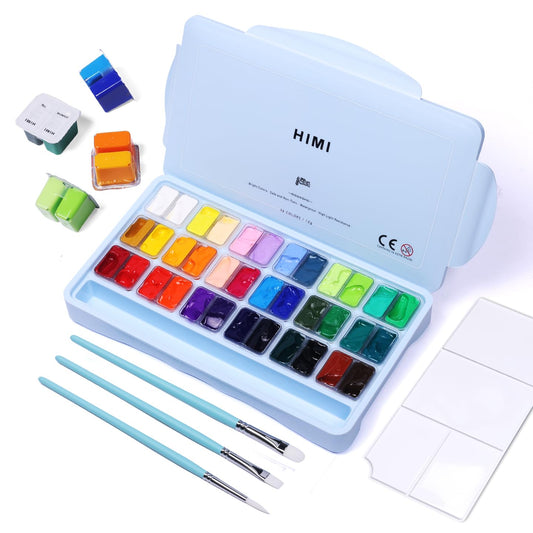 HIMI Gouache Paint Set, 36 Colors x 12ml Twin Jelly Cup Design with 3 Paint Brushes and a Palette in a Carrying Case Perfect for Artists, Students,