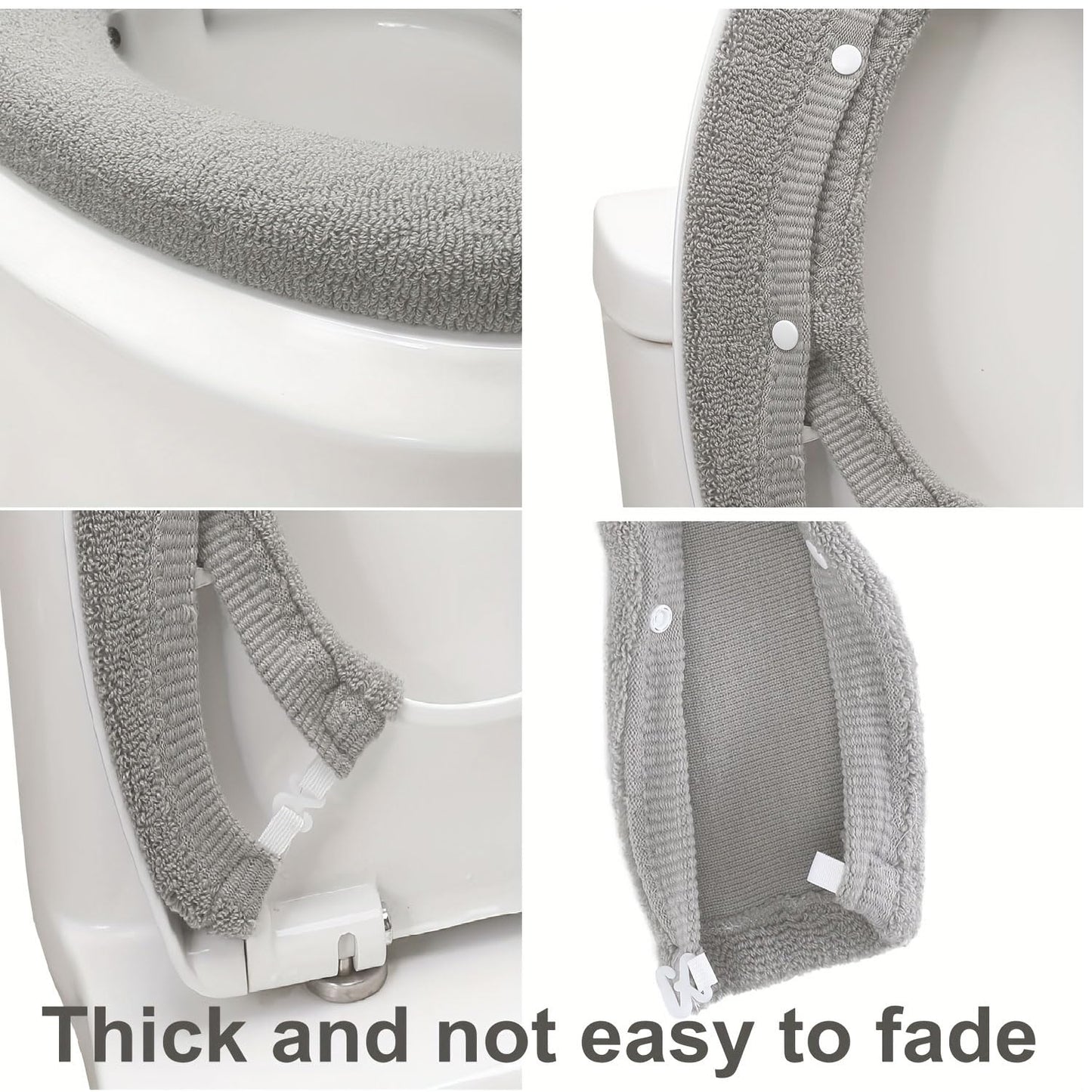 Bathroom Soft Thicker Warmer Stretchable Washable Cloth Toilet Seat Cover Pads (Gray/3pcs)