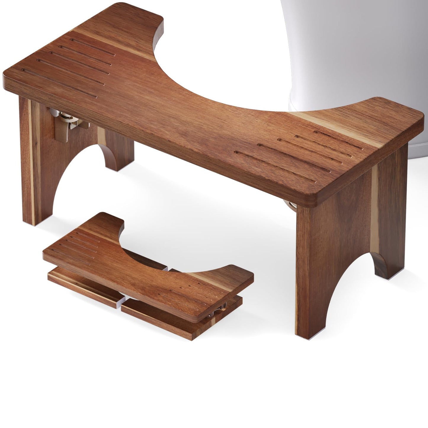 Fibogollo 40 cm Acacia Wood Toilet Stool Squat for Adults,Foldable Poop Stool for Bathroom,Portable Potty Step Stool with Non-Slip Strip,No Assembly