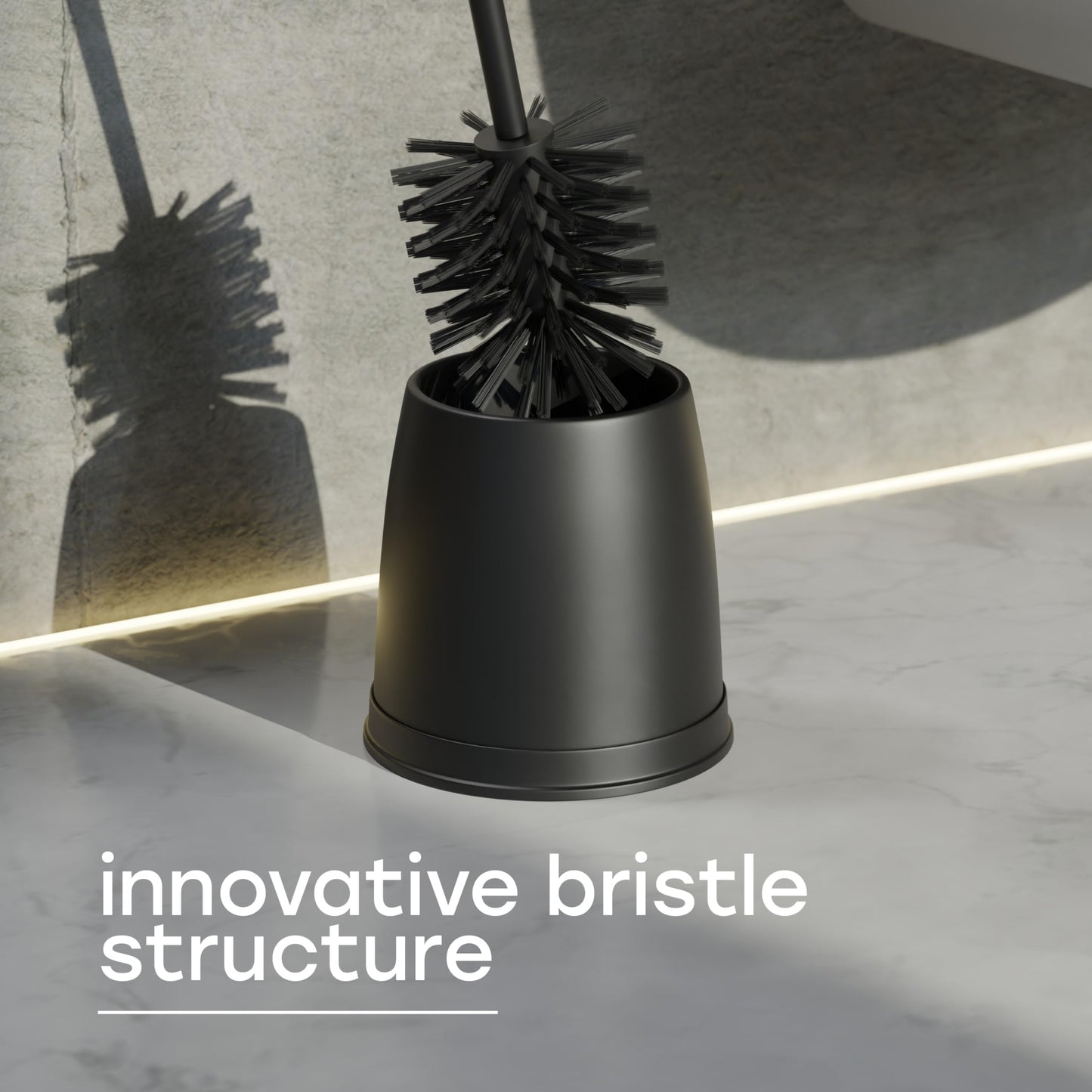 SAVEGA Toilet Brush Black with Innovative Bristles – Non-Slip Toilet Brush and Holder Set – Stylish and Hygienic Design (Matt Black and Grey)