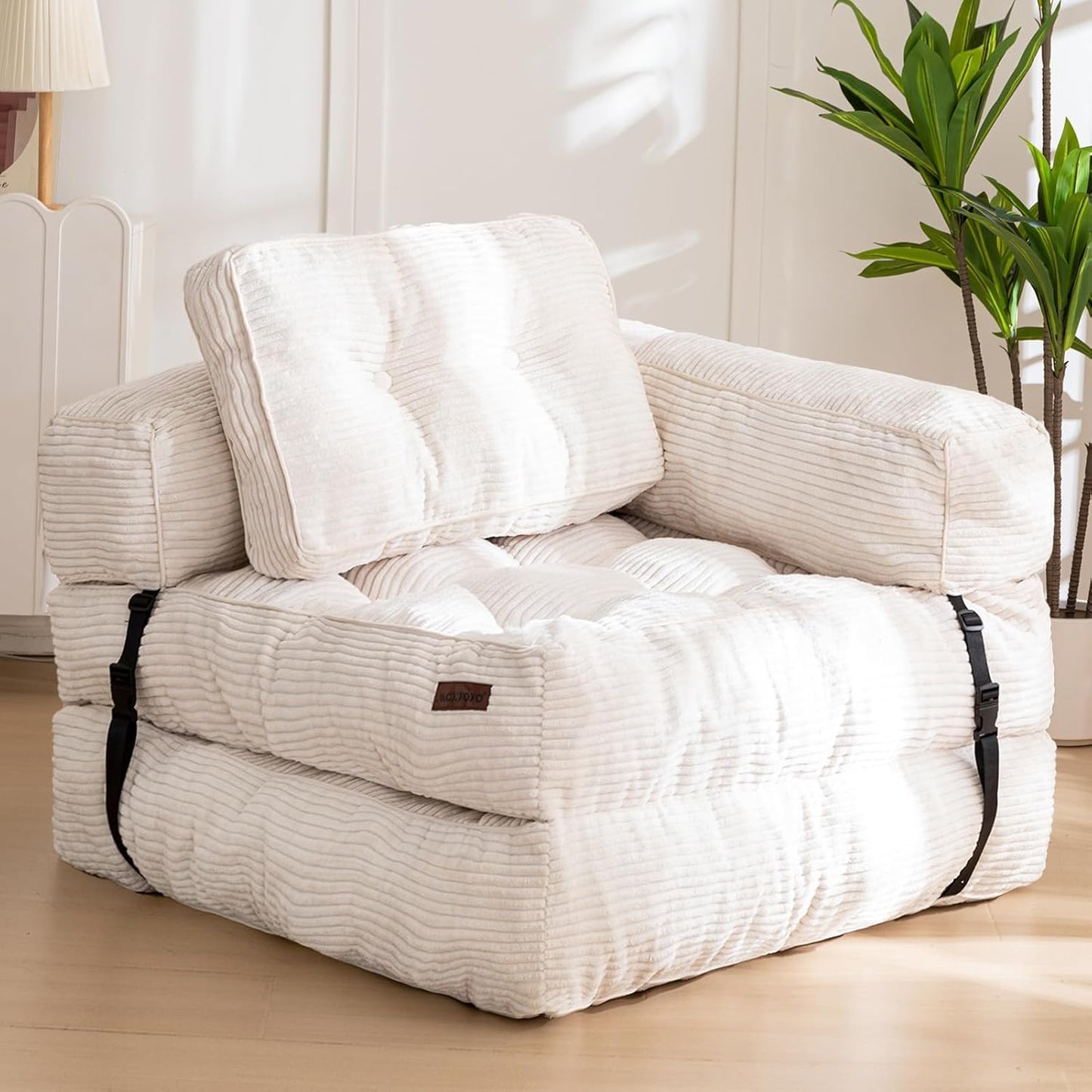 MAXYOYO Foldable Sofa Bed,Bean Bag Couch Convertible Sleeper Chair with Armrest L-Shaped Floor Lounge Sofa with Pillow Portable Lounge Seat for