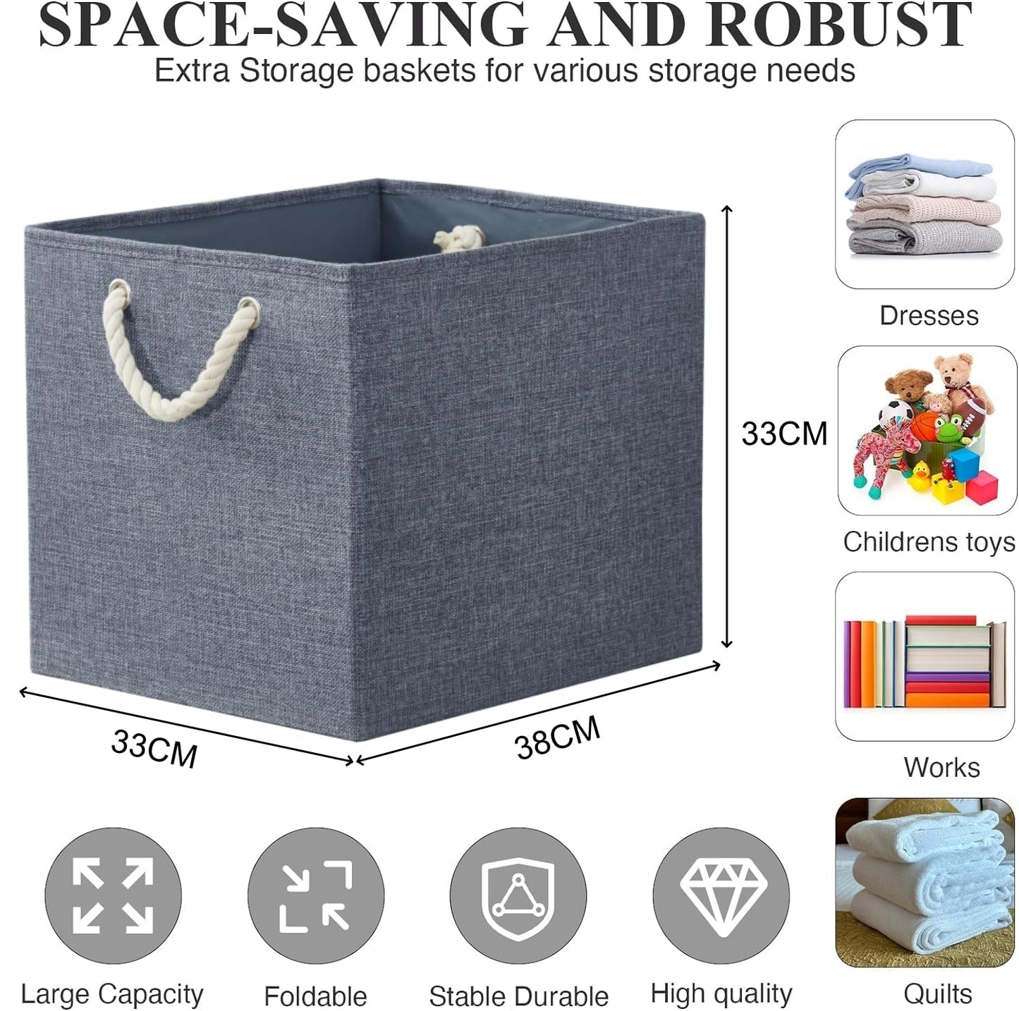 Mangata 4 Pack Storage Cubes for Shelves, Fabric Storage Boxes with Cotton Rope Handles Home Organization