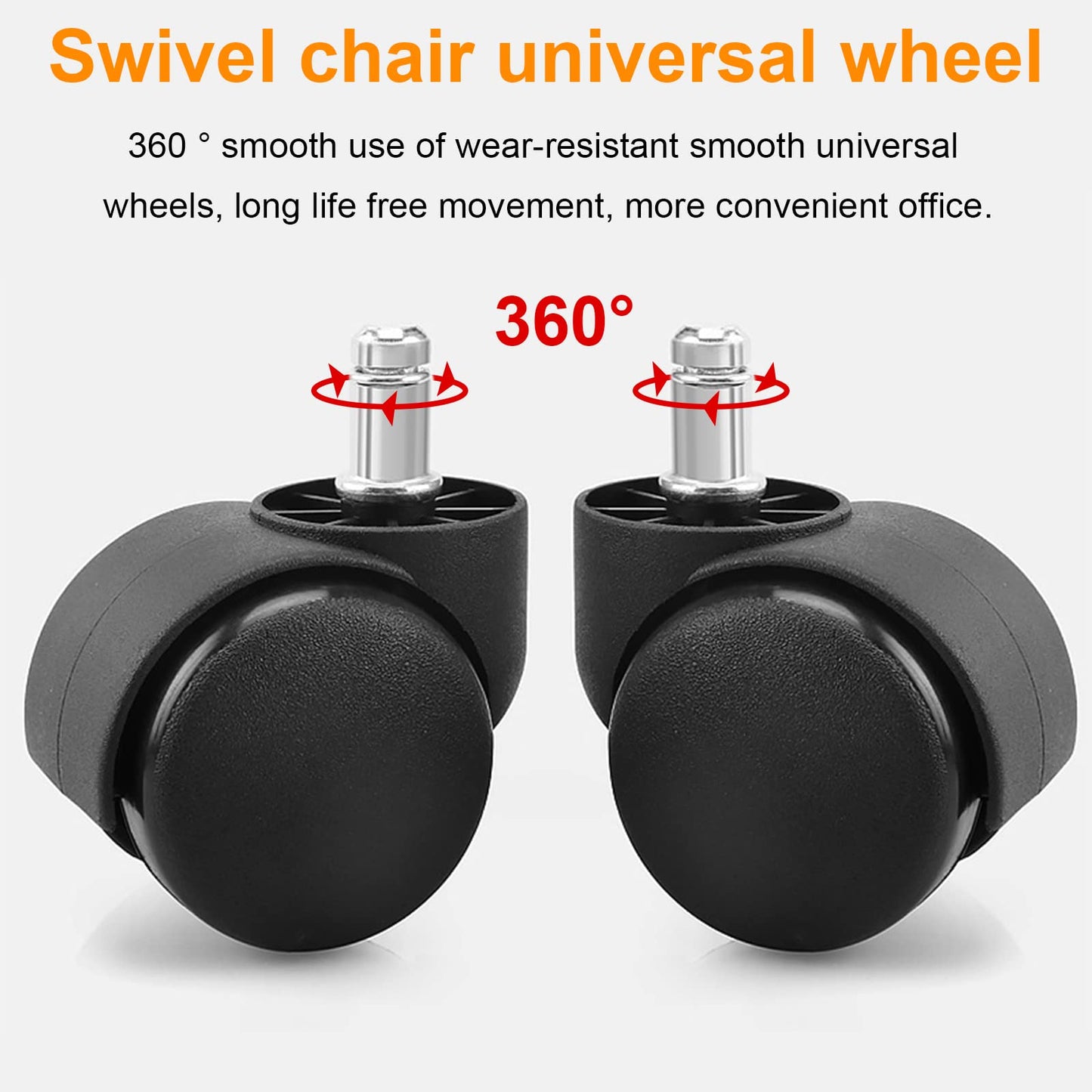 Jetisva 5pcs Office Chair Wheels Replacement 11mm Stem, Rubber Swivel Castors for Furniture, Gaming & Computer Desk Chairs, Supports Up to 500lbs
