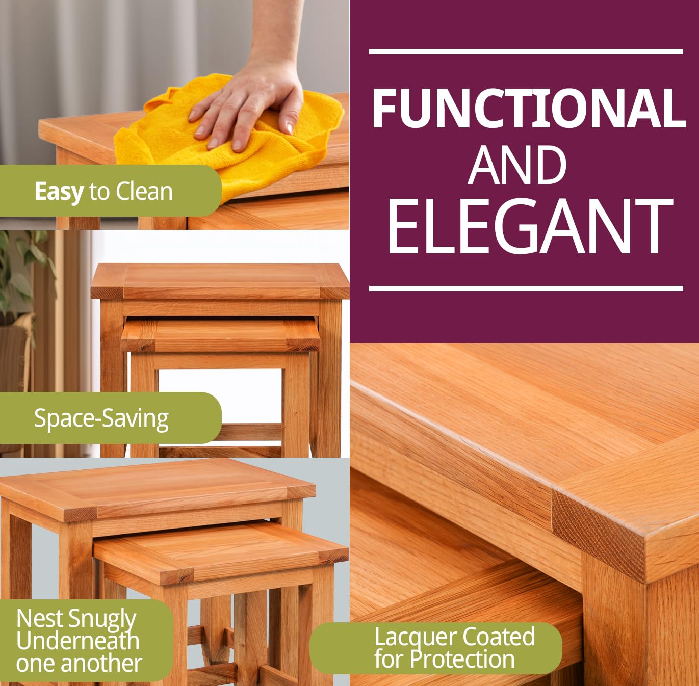 Hallowood Furniture Cotswold Oak Nest of Tables Set of 2, Fully Assembled