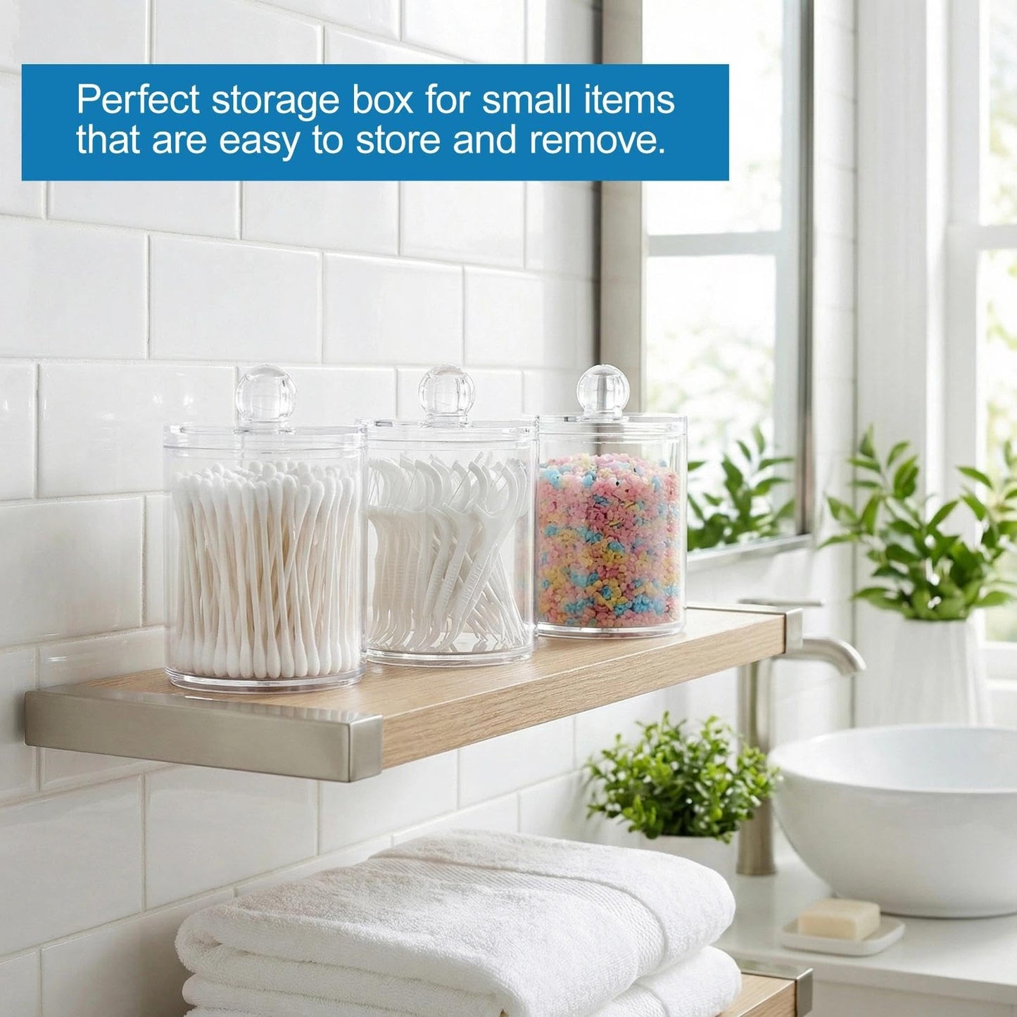 YANKOIUK 3 Pack Cotton Bud Holder, Clear Plastic Storage Jars with Lids