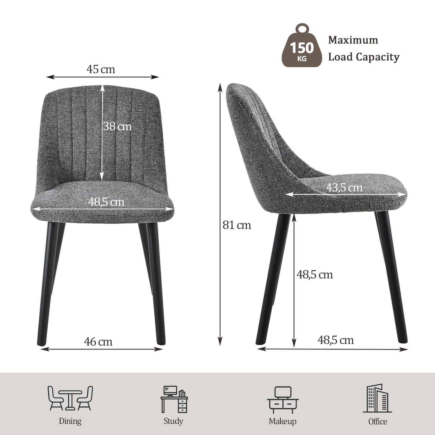 Goeurvant Dining Chairs Set of 4 Upholstered Armchairs with Wooden Legs Kitchen Chairs for Living Room, Grey-Chenille