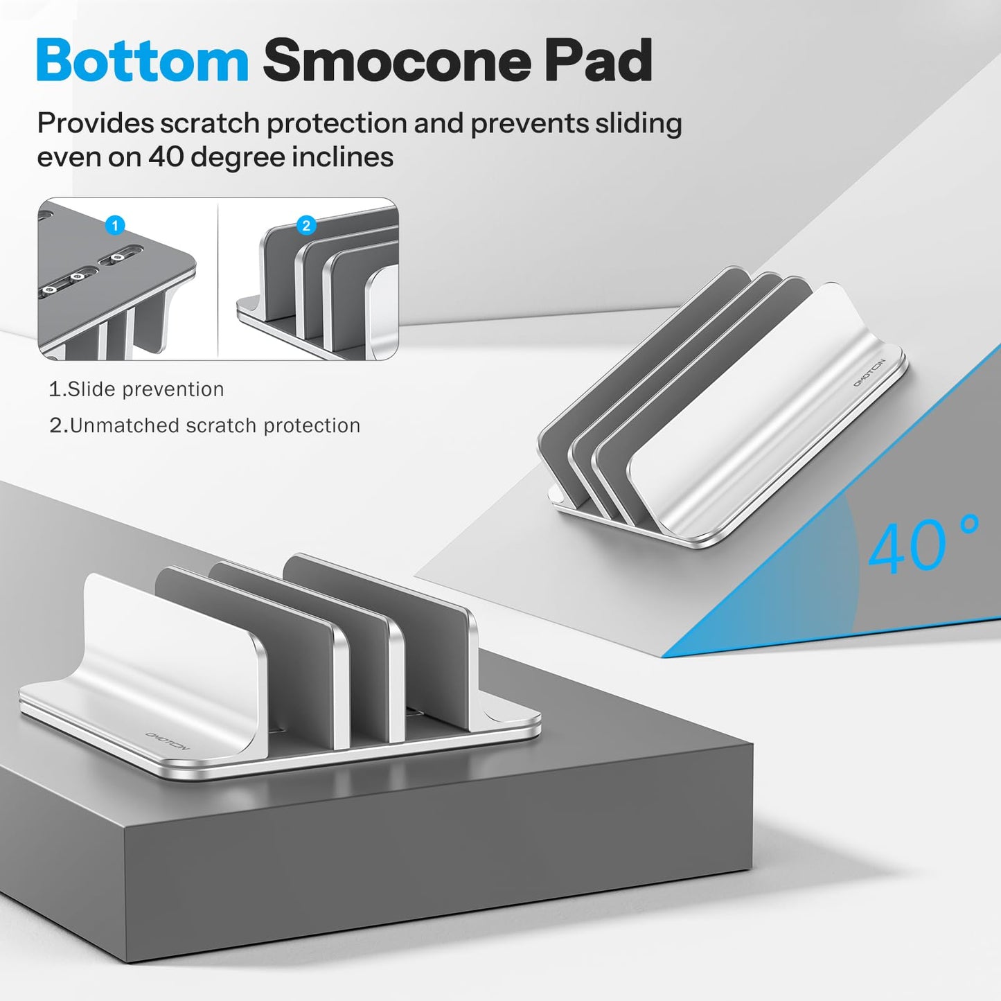 OMOTON Vertical Laptop Stand, Aluminium, Adjustable Dock Size, 3-Slot