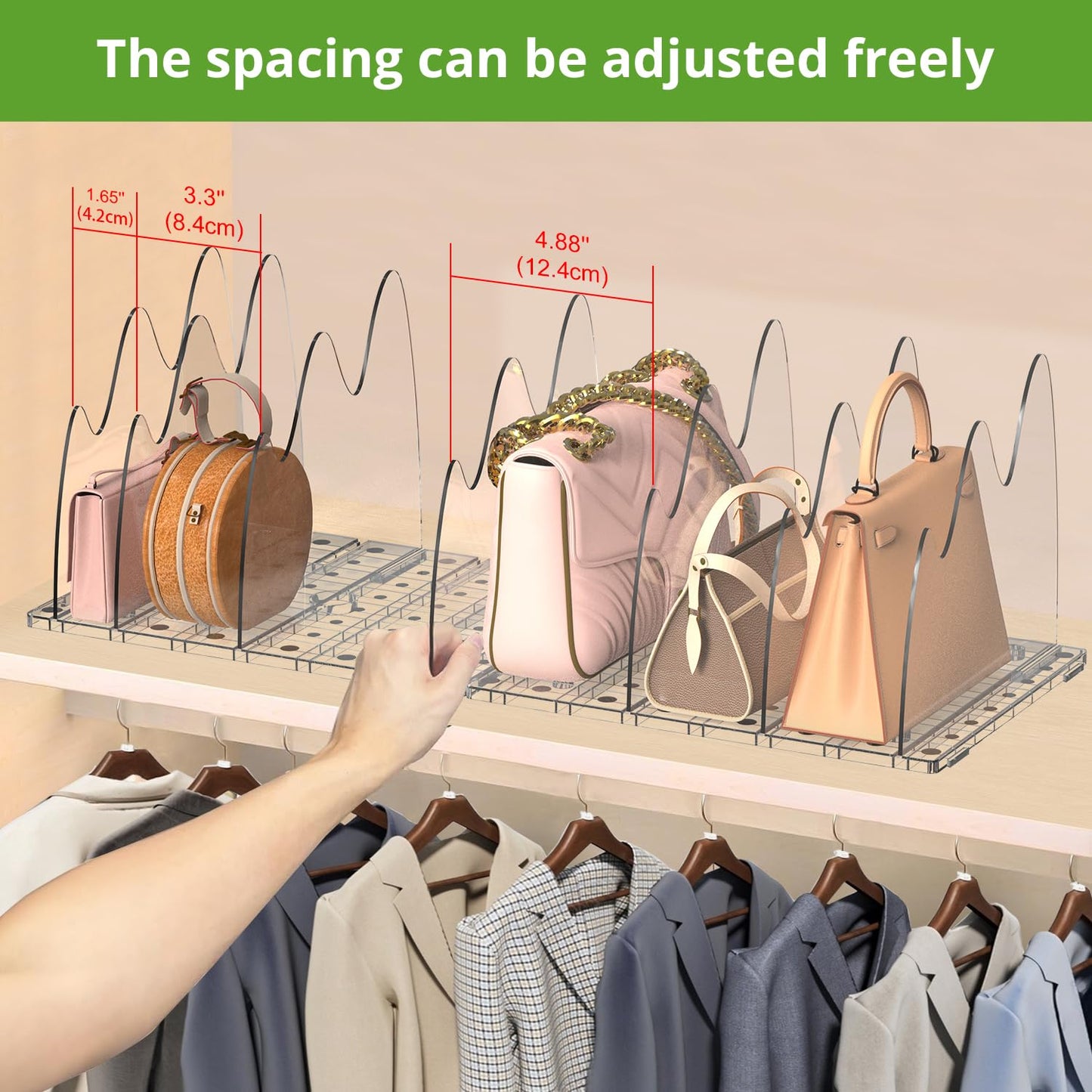 ANTOWIN 2 Pack Purse Stand Holder for Handbags, Transparent Bag Holder, Adjustable Wide with Non-Slip Base for Closet Organization, Bag Display