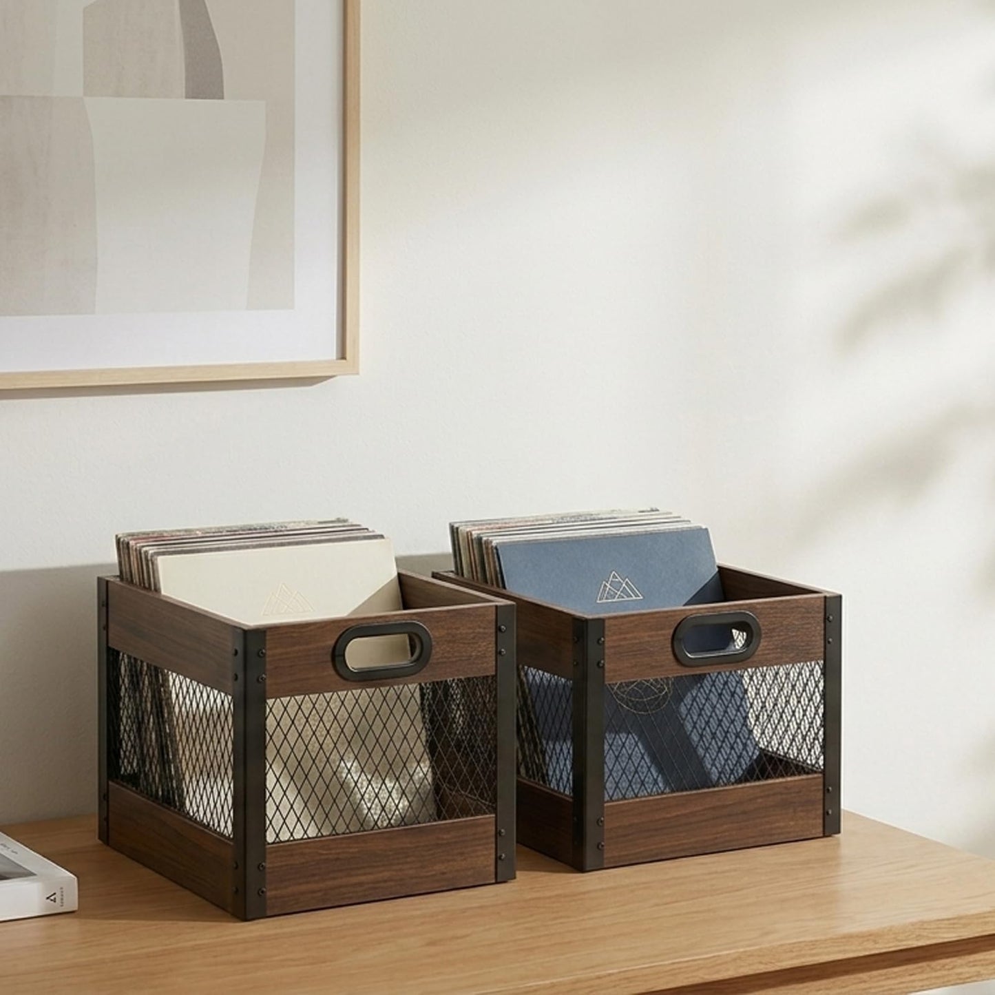 Kryntex Vinyl Record Storage Crate - Wooden LP Storage Box, Classic Cube Holds 60-80 Albums Per Box
