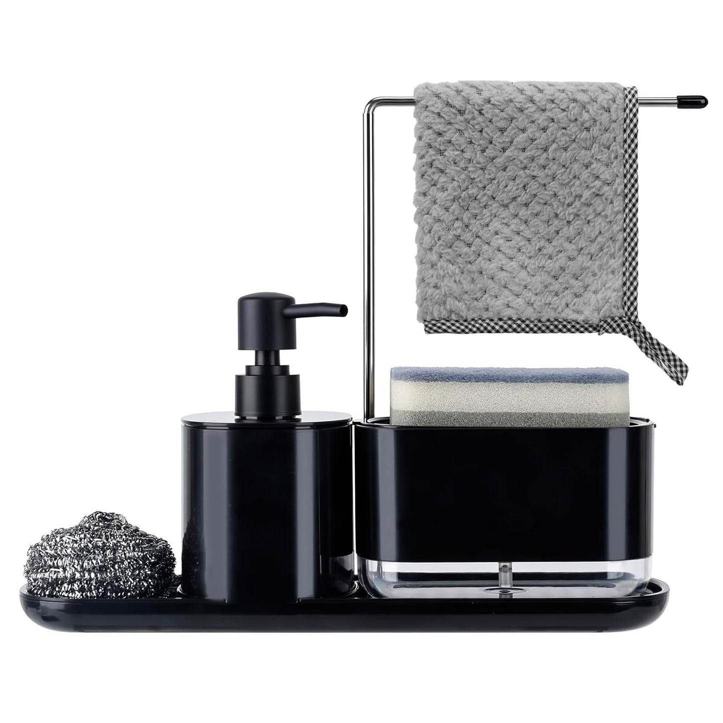 TOTSUN Sink Organiser, Kitchen Dishwashing Liquid Dispenser Set, Soap Dispenser Set, 3 in 1 Soap Dispenser Kitchen Sponge Holder, Sink Organiser for