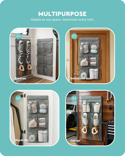 Baffect Hanging Shoe Storage Wall Mounted 6 Pockets 2 pcs,grey,No Drill