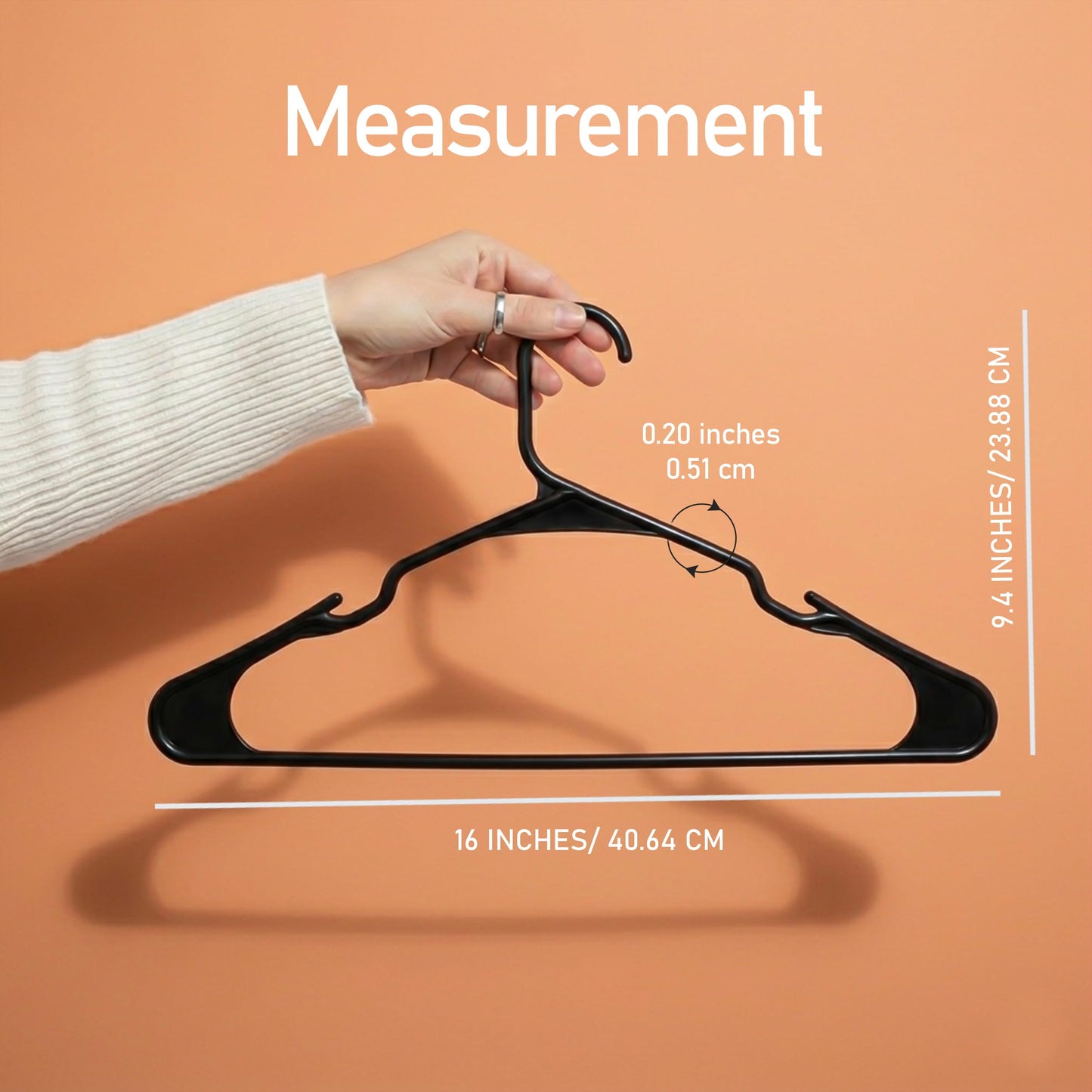Utopia Home Clothes Hangers with grooves (50 Pack) 16.14"/41cm wide, Heavy duty Plastic hangers for Coat (Black)