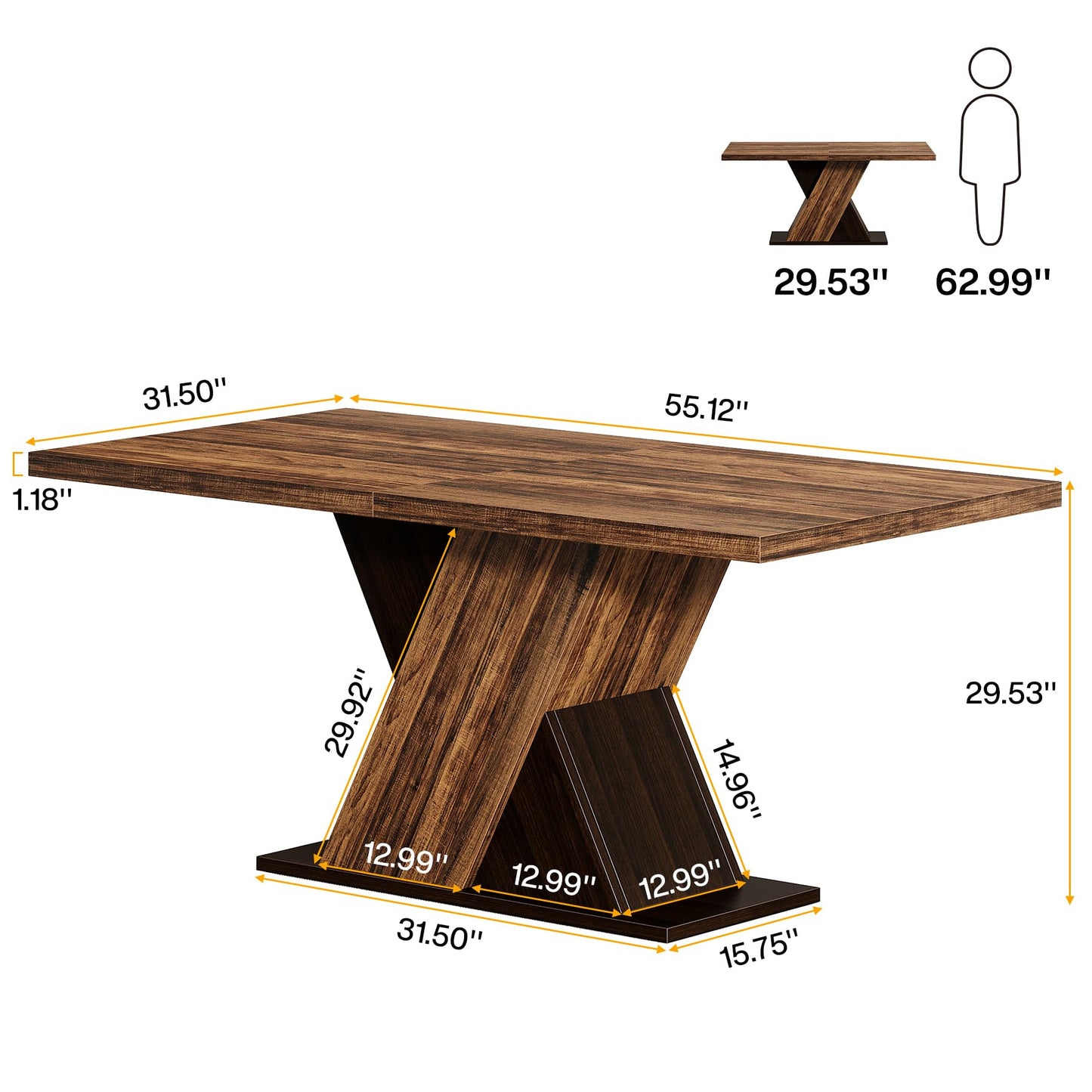 Tribesigns 55-Inch Farmhouse Dining Table for 4, Rectangle Rustic Brown Kitchen Dining Room Table, Wooden Dinner Table for Home Dining Room