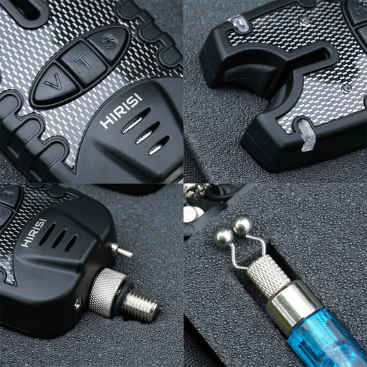 Hirisi Tackle Carp Fishing Bite Alarm and Swinger Set Water Resistant Blue LED (Blue and Red)