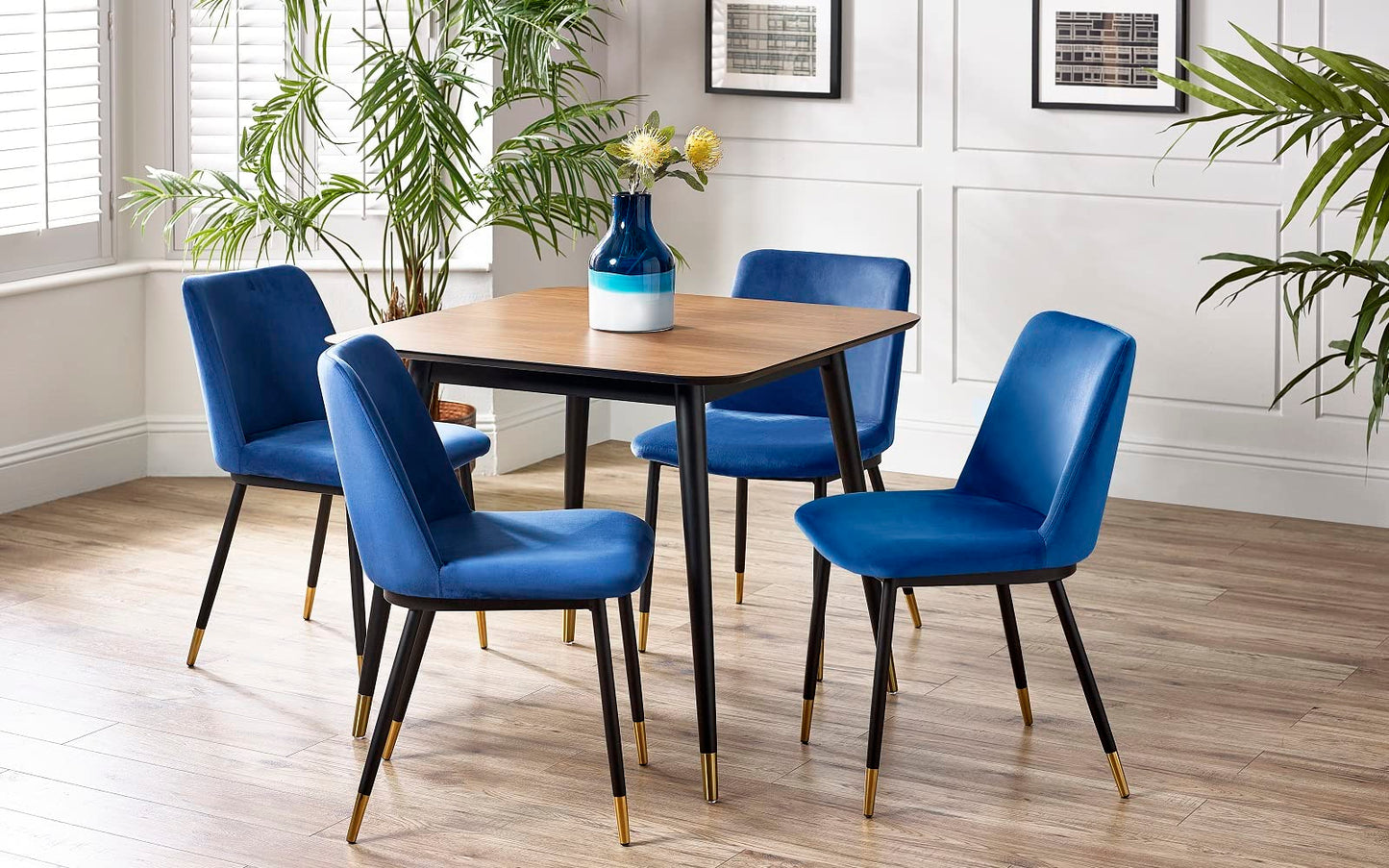 Julian Bowen Findlay Square Dining Table,Walnut Effect&Black -H75xW90xD90cm