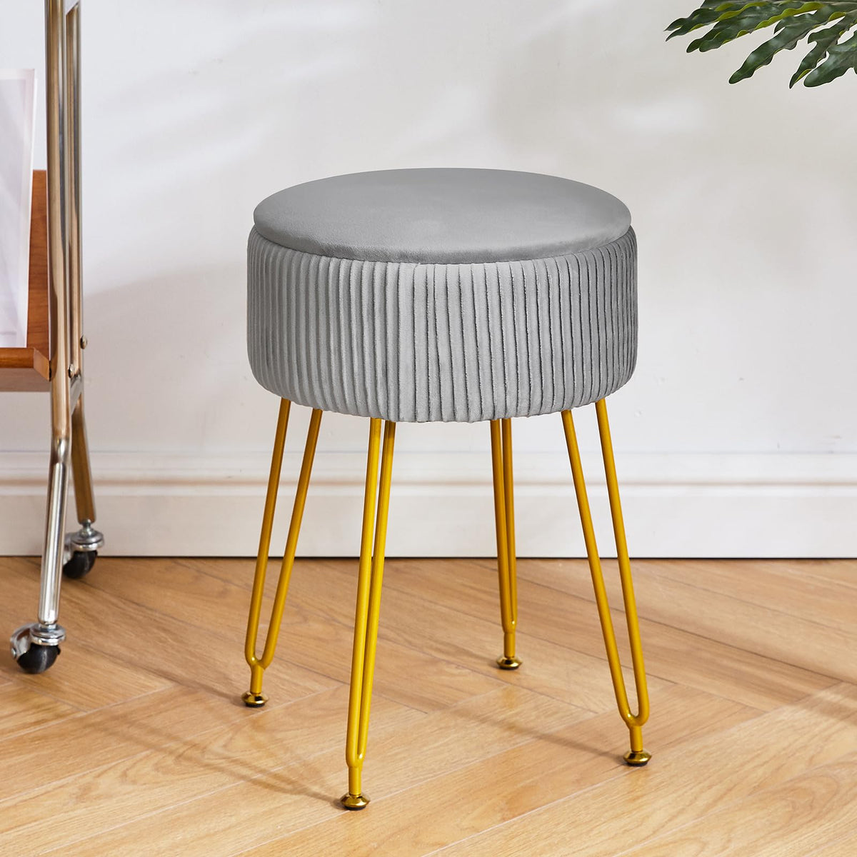 IBUYKE Storage Footrest Chair Ottoman, Makeup Vanity Stool, Grey L/G-20G