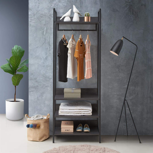Timber Art Design UK Zahra Bedroom Double Open Wardrobe 4 Shelves Furniture Storage Cupboard Black