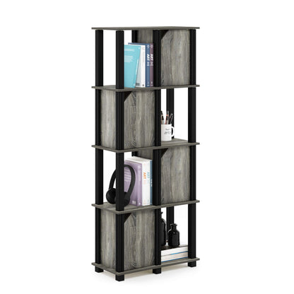 Furinno Brahms 5-Tier Storage Shelf with 4 Doors, French Oak Grey/Black