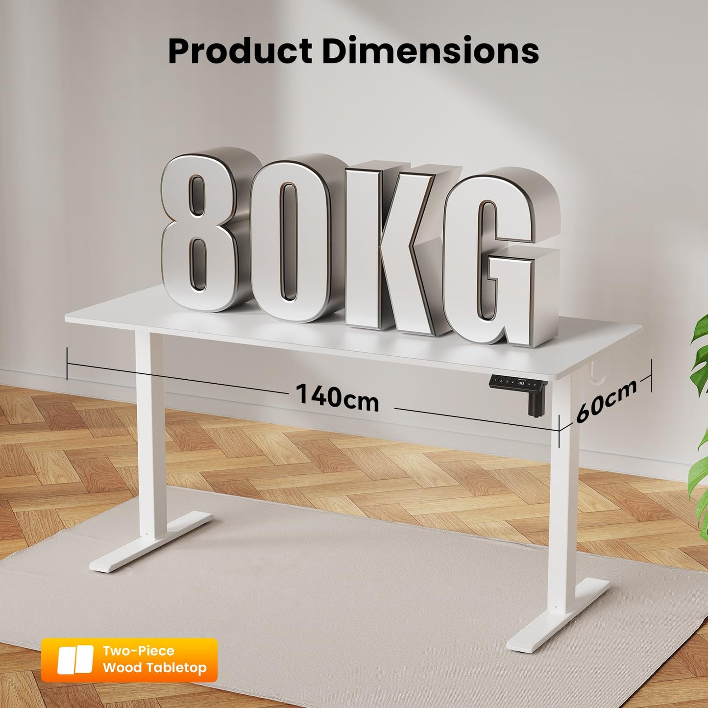 WALKINGDESK Electric Standing Desk, 140 x 60 cm, White