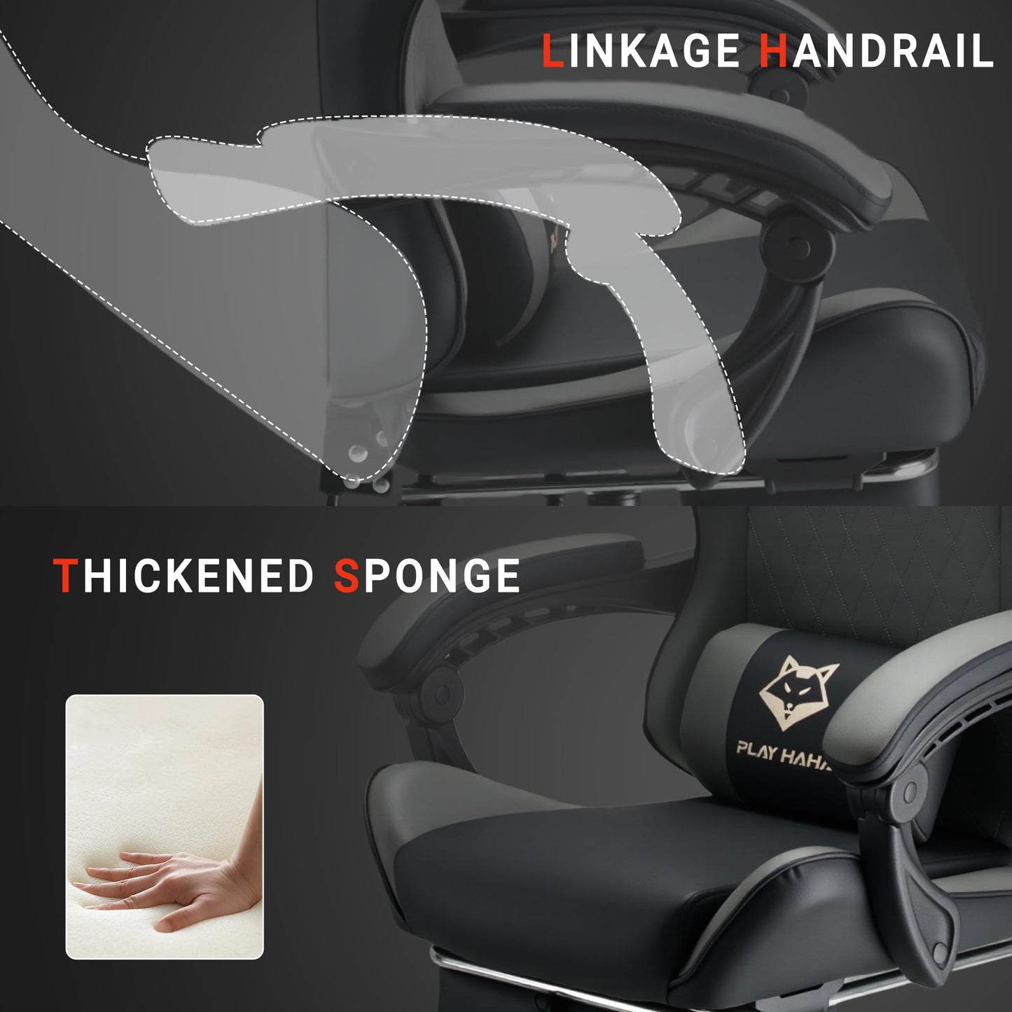 play haha Gaming Chair Ergonomic Reclining Seat With Footrest Adjustable Headrest And Lumbar Cushion High Back Support Padded Armrests Faux Leather