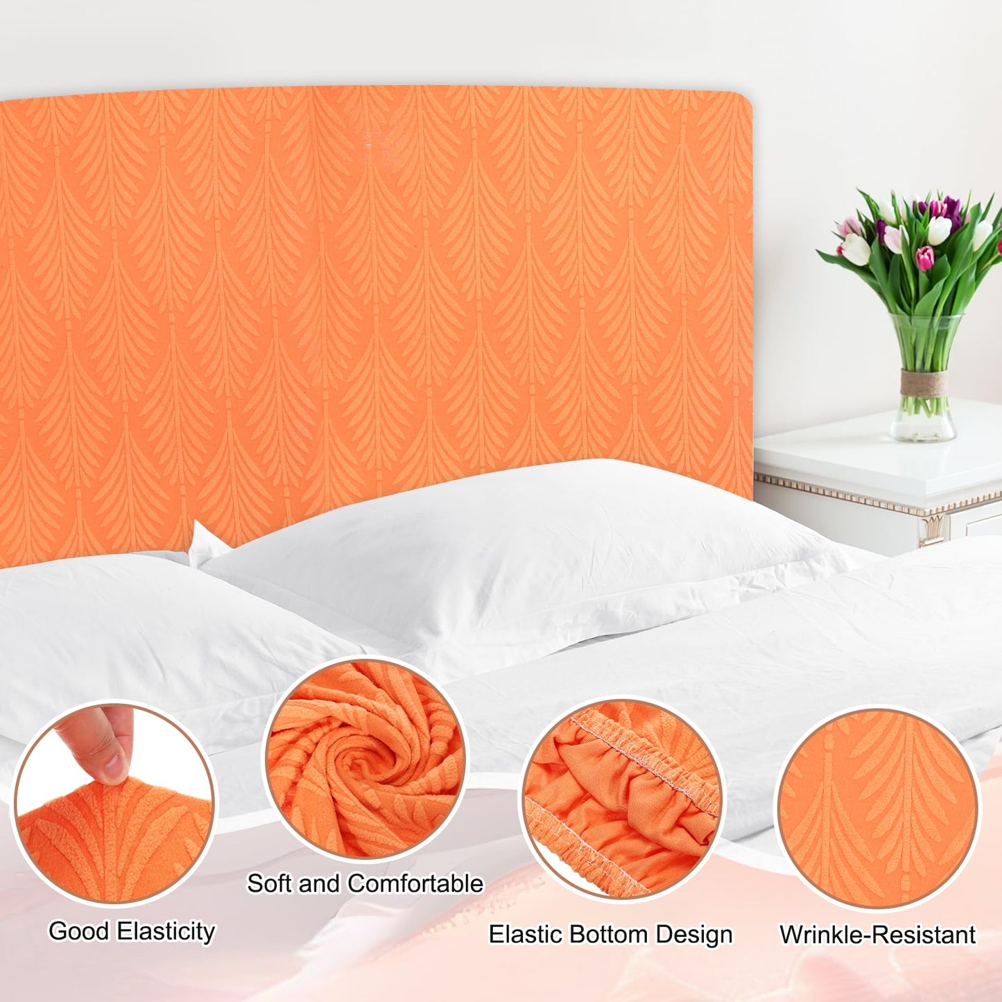 sourcing map Bed Headboard Slipcover, 150cm Jacquard Fabric Stretch Protector Covers, Dustproof Cover for Queen Size Headboard Bedroom Decor, Orange