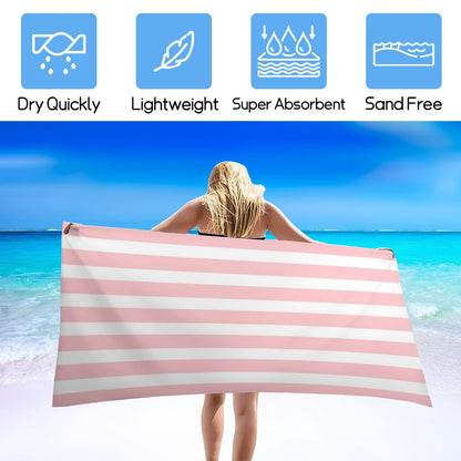 YUAOEUR Pink Stripe Beach Towel for Adults Kids Women Men 30x60 inch,77x153cm Large Microfiber Beach Towels for Travel,Pool, Sport, Hotel,Beach