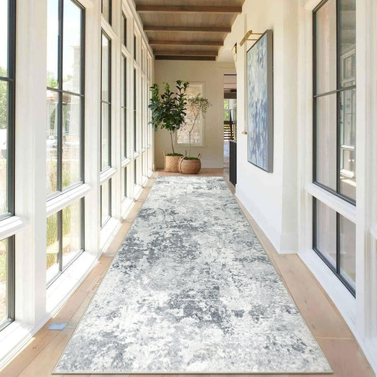 Homcomodar Abstract Runner Rug for Entryway 80x300cm Extra Long Modern Rug Runners Faux Woolen Bedroom Rug Floor Carpet Runner Non Shedding Throw Rugs