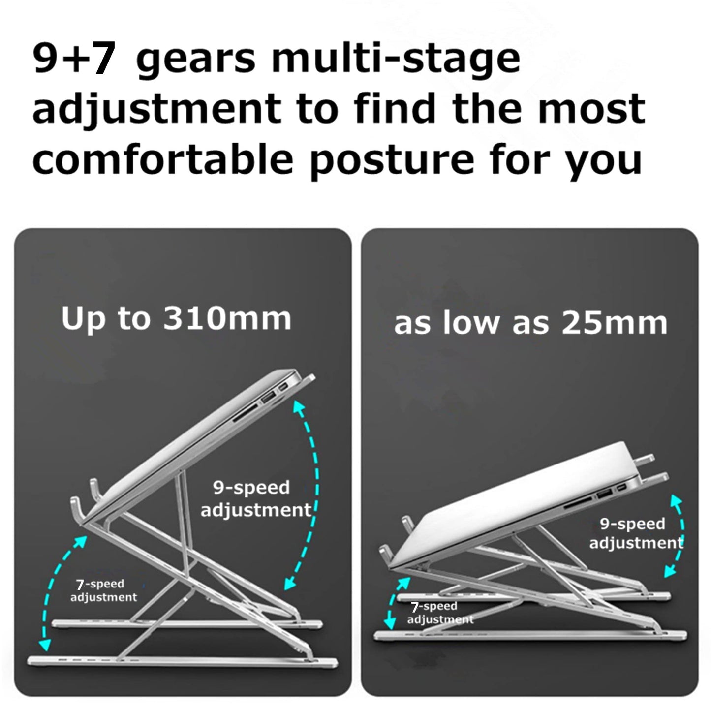 S SHARKSPEED Laptop Stand, Portable Laptop Holder Riser, Foldable Computer Stand for Desk, Aluminum 9+7 Levels Adjustable Notebook PC Stand
