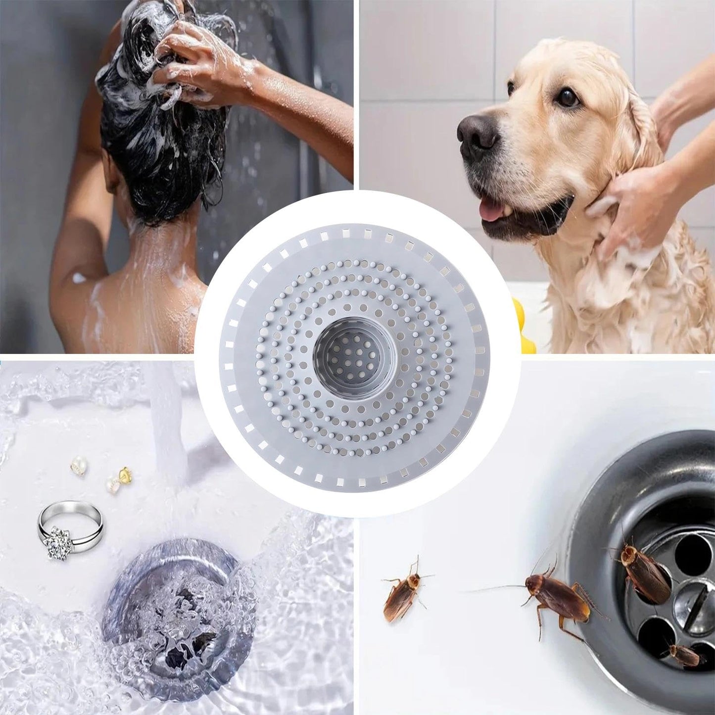 JOOTUEPO 1 Pack Silicone Shower Drain Hair Catcher, Silicone Sink Strainer Protector Shower Drain Cover Hair Stopper Trap Sink Filter for Bathroom