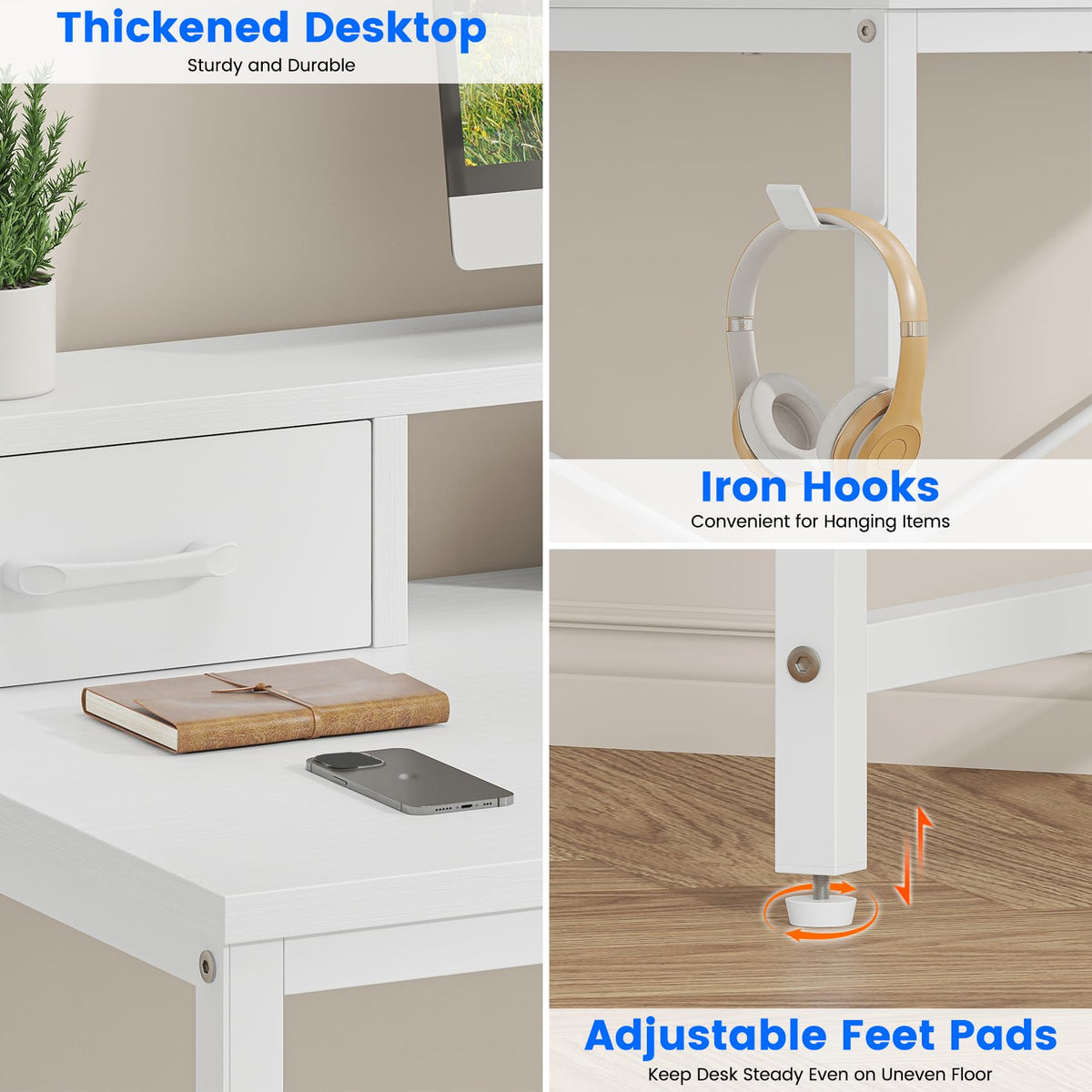 Feonase Industrial-Style Computer Desk with Elevated Monitor Riser & Dual Drawers – 100cm Wide MDF Desktop for Home Office