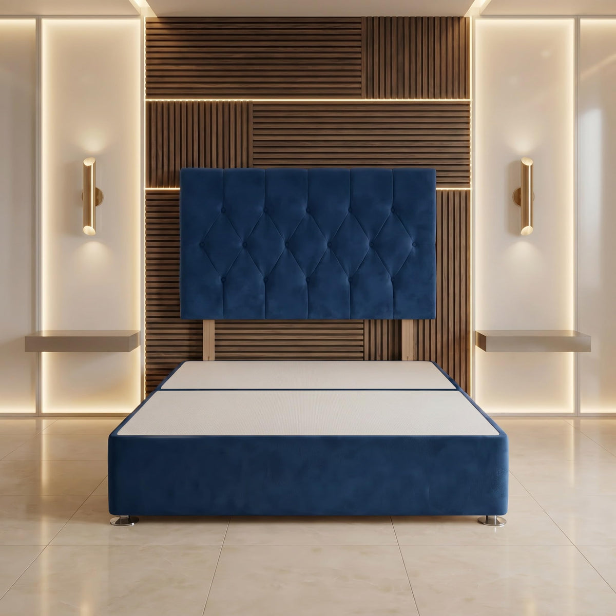 Bed Centre Ziggy Plush Small Single Divan Base 30" Headboard, Navy, 0 Draw