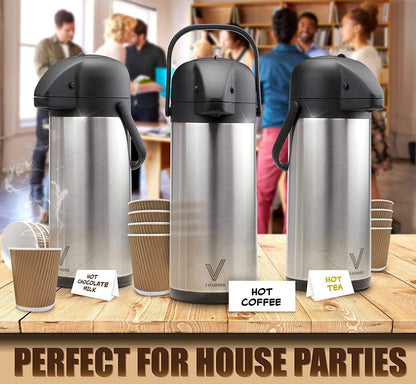 Vondior Insulated Coffee Carafe Jugs with Pump 2.5L, Thermal Coffee Pot Stainless Steel, Teapot Vacuum Jug for Hot/Cold Water, Party Chocolate Drinks