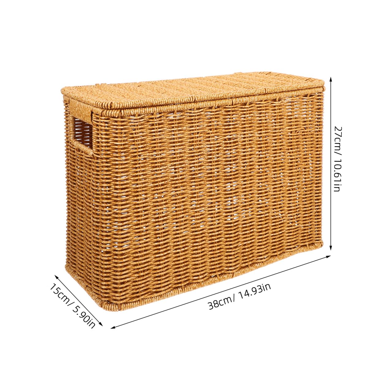 MAGICLULU Narrow Woven Storage Basket with Lid and Handle Portable Organizer for Magazines Toys and Sundries Lightweight Decorative Container