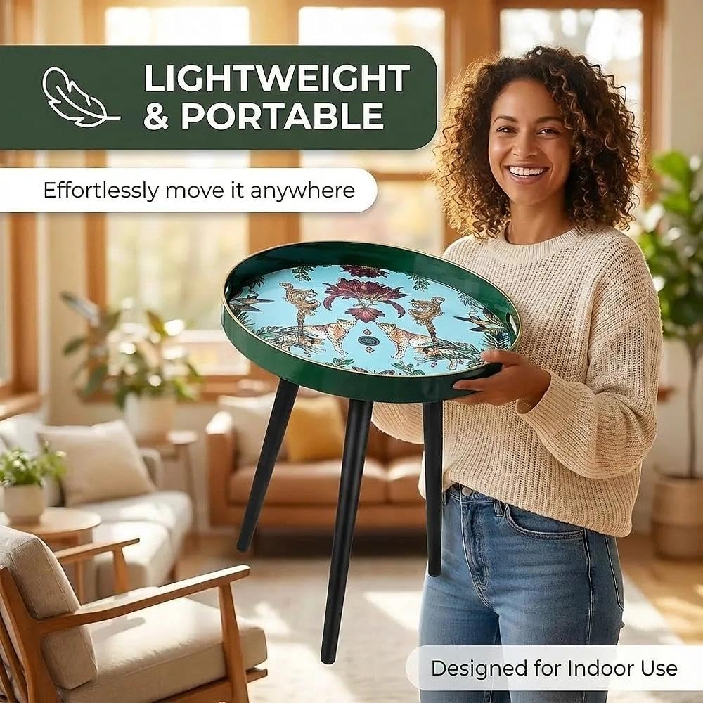 Simmer Stone Round Indoor Side Tables with Detachable Wooden 3 Legs, Versatile Tray Table, Perfect For Round Coffee Table Tea