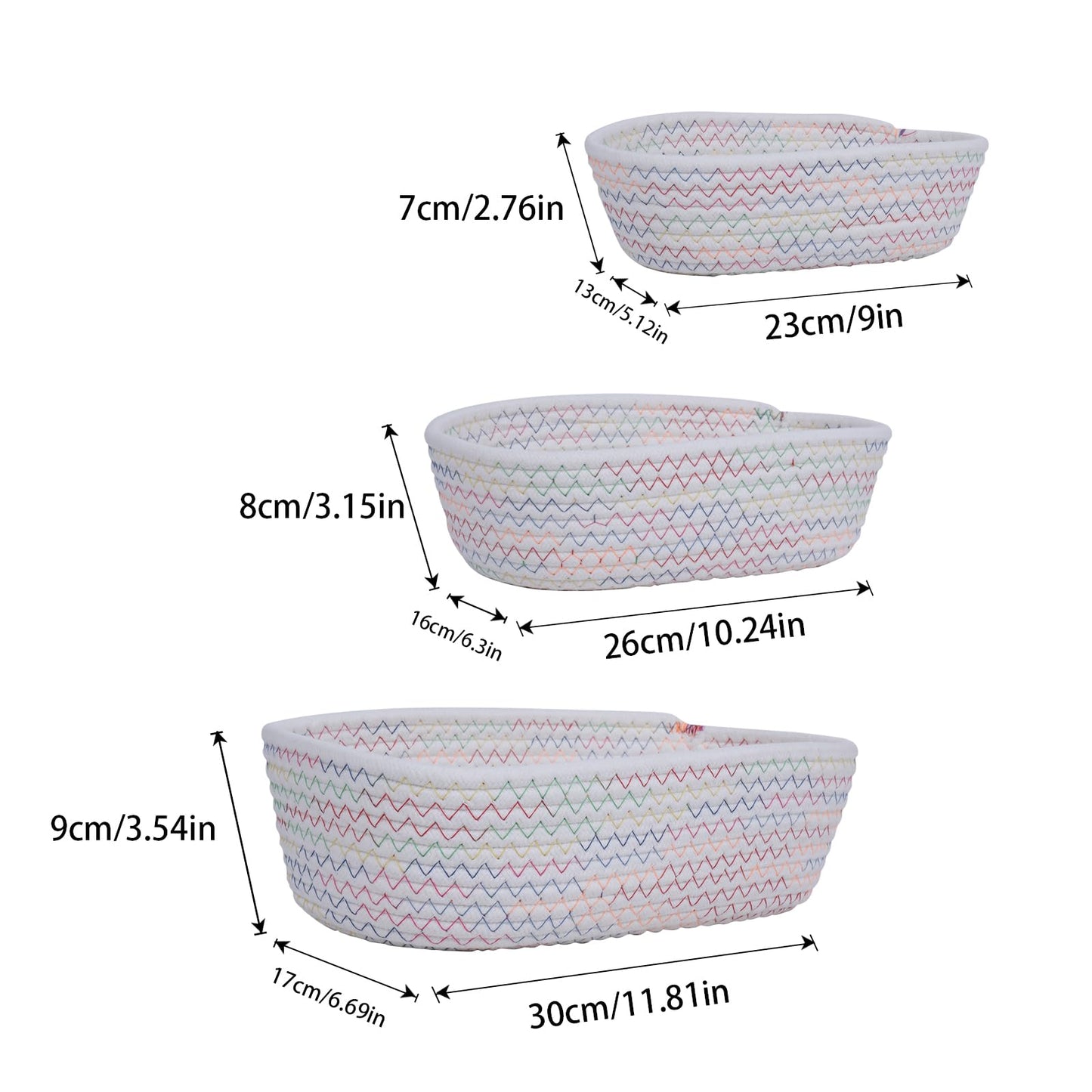 3 Pcs Cotton Woven Baskets for Storage, Cotton Rope Basket, Bathroom Storage Baskets for Shelves Drawer Closet Shelf Kitchen Toiletries Make up