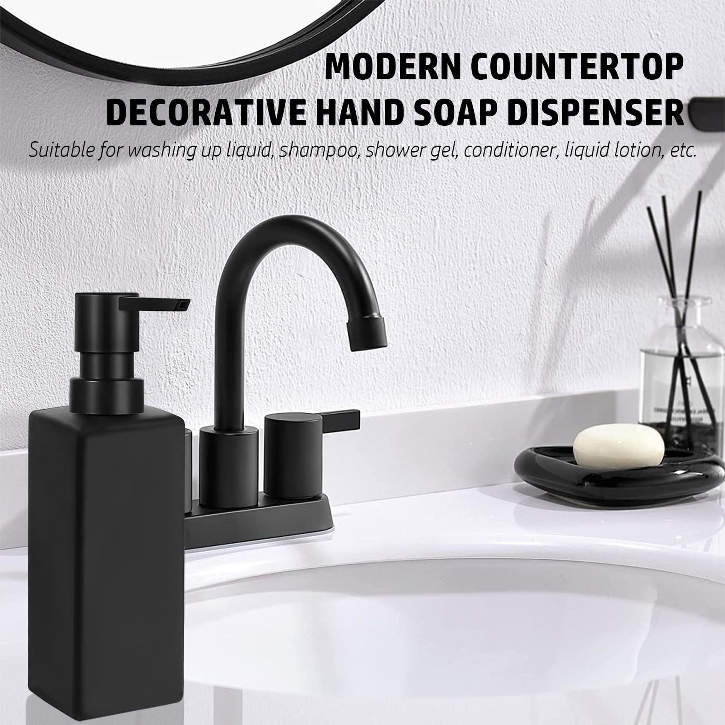 Guokanfly 350ml Black Soap Dispenser, Bathroom Glass Shower Gel Dispenser