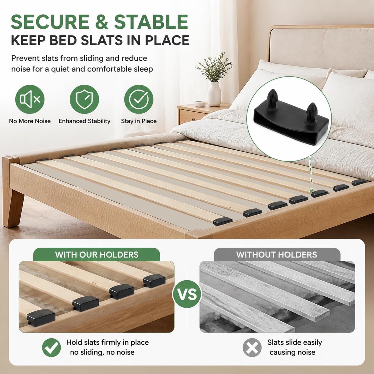 Lafefe 42 Pcs Bed Slat Holders for 55mm Slats, 28 Single End & 14 Double Center Bed Slat Caps, Durable Replacement Support for Bed Slats King Size