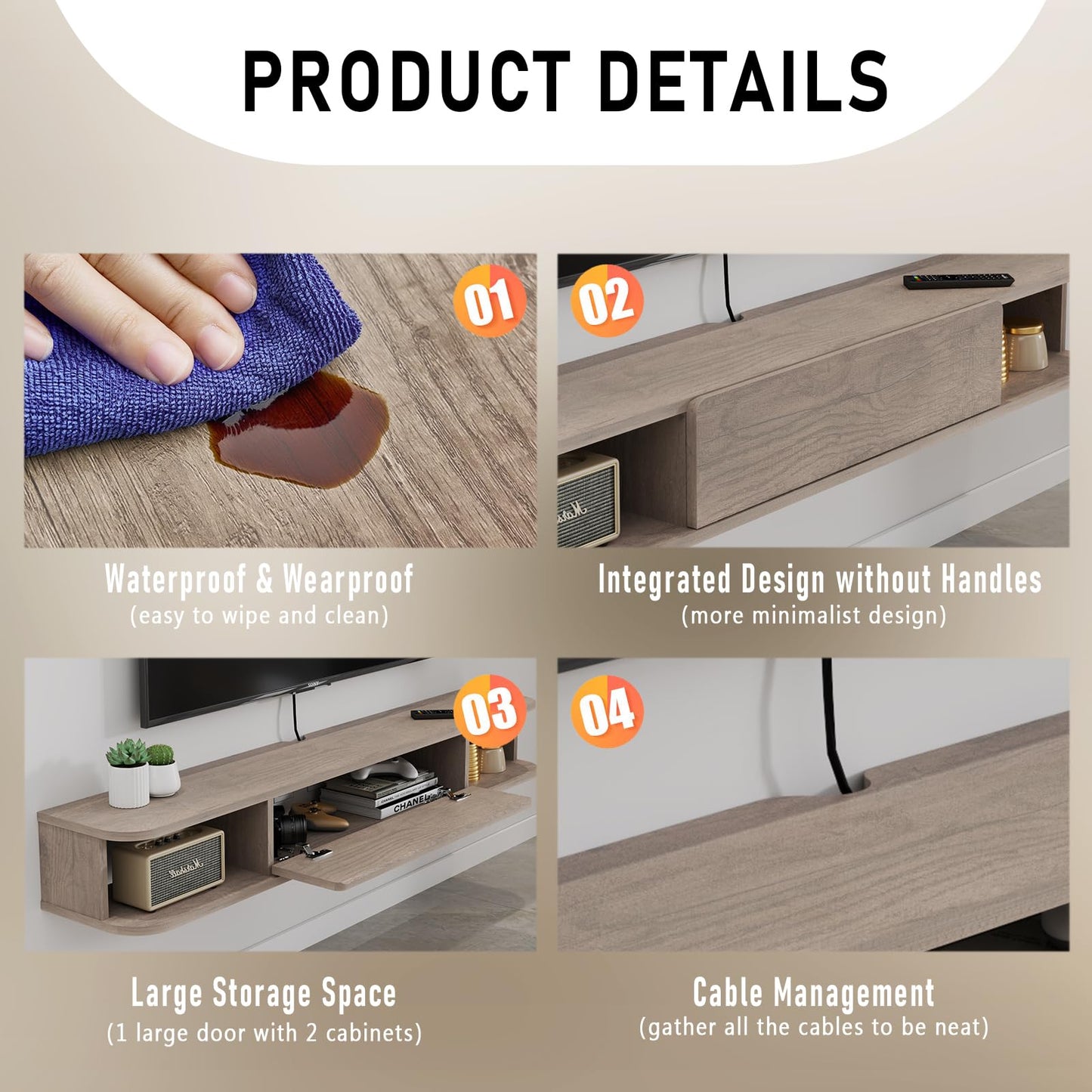 Pmnianhua Floating TV Shelf, Wall Mounted TV Cabinet, Floating Shelves with Door, Modern Entertainment Media Console Center Large Storage Under TV