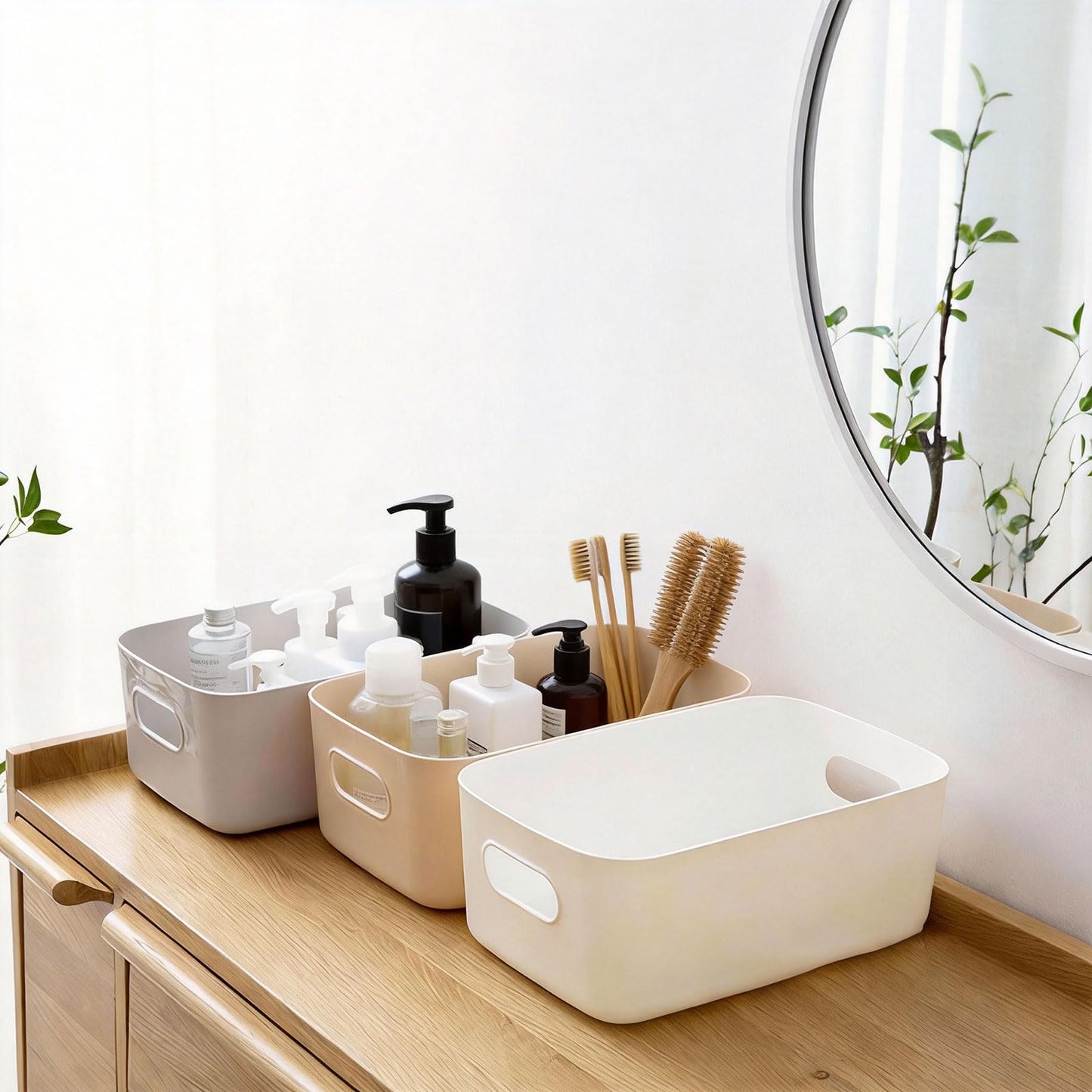 Yeqqzq 12 Pcs Plastic Storage Bins, Storage Basket with Handles, Toy Organizers and Storage Containers for Home Cupboard Kitchen Office Bathroom