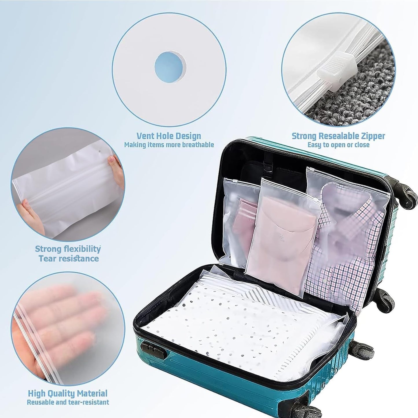 Zhtulck 30Pcs Reusable Ziplock Bags,40X30cm Hospital Bag Maternity Essentials, Travel Bags Organiser with Stickers